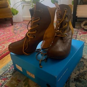 John Fluevog Map Boots in Brown & Yellow